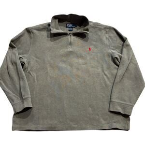 Vintage Polo Ralph Lauren Heather Sage Green Cotton 1/4 Zip Pullover Mens Large*